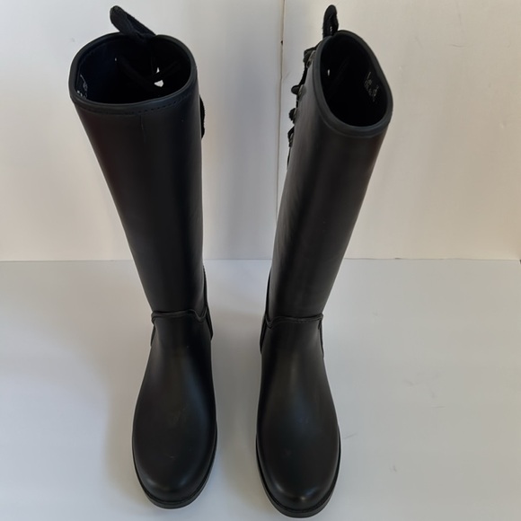 Coach Tristee Tall Black Rubber Matte Lace Up Slip on Rain Boots Size 8 - Picture 6 of 14